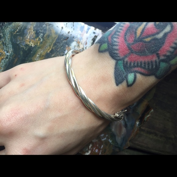 Sterling silver thick rope cuff stamped