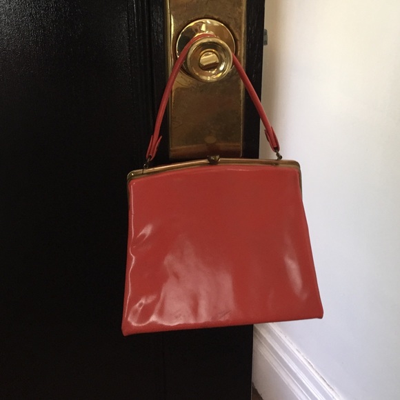 Coral orange and gold vintage purse