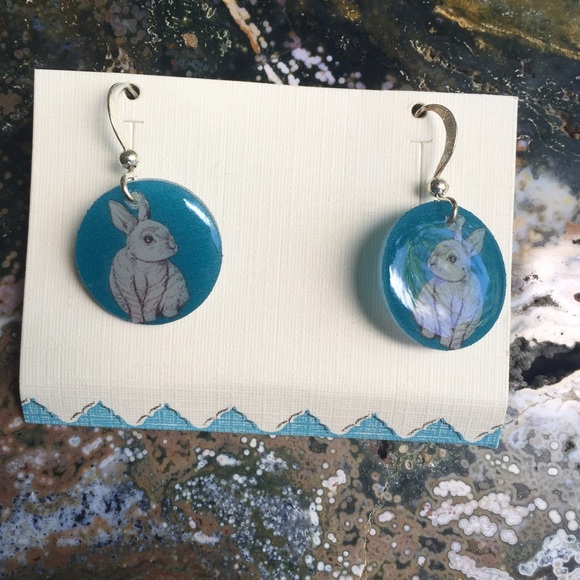 Cute little real bunny earrings dangle drop