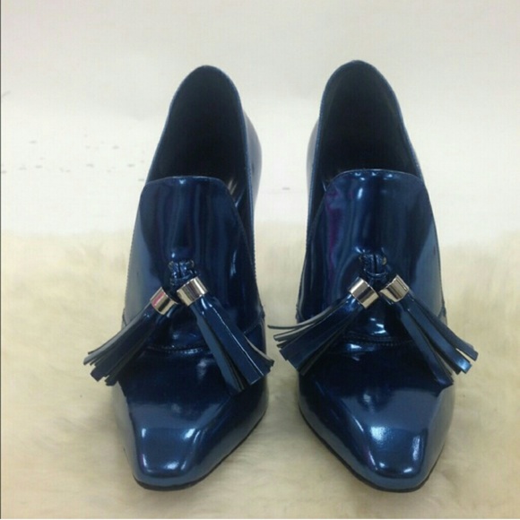 Alexander Wang metalic blue loafer heels size 7.5 - Picture 2 of 4