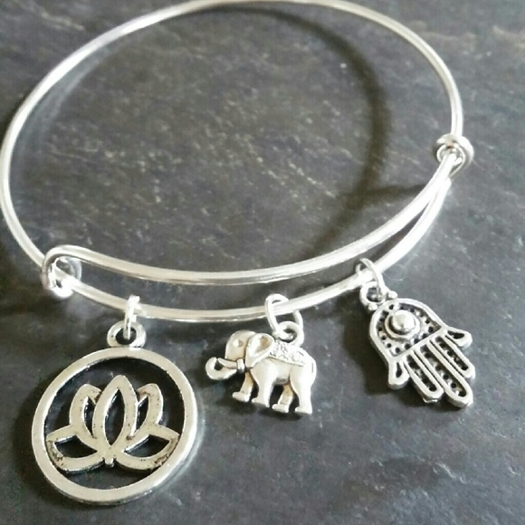 Lotus charm bangle bracelet