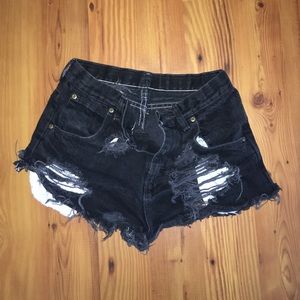Faded, Distressed Black Wrangler Jean Shorts