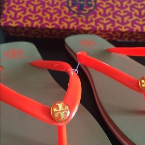 Brand New Tory Burch Neon Orange Flip Flops.