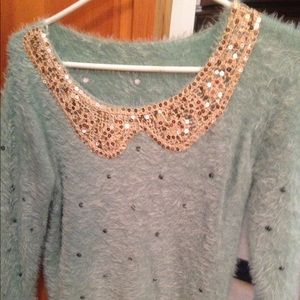 Sparkly Peter Pan collar fuzzy sweater