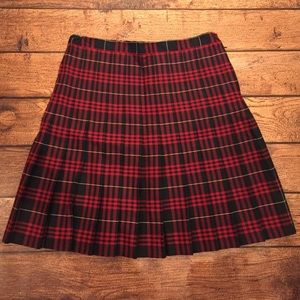 12 Lands' End red navy plaid pleated uniform skirt