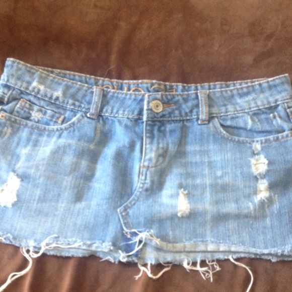 Distressed jean skirt