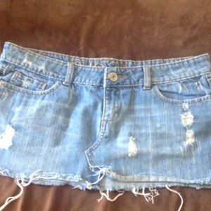Distressed jean skirt