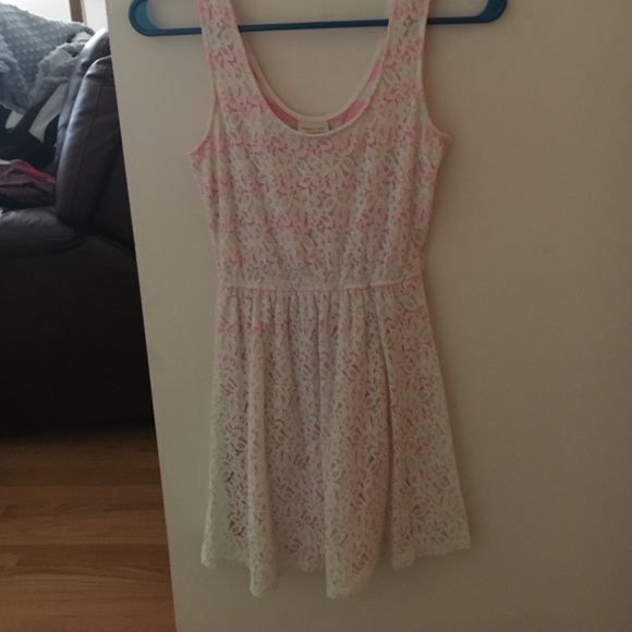 a pink and white striped lace dress