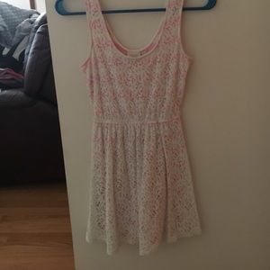 a pink and white striped lace dress