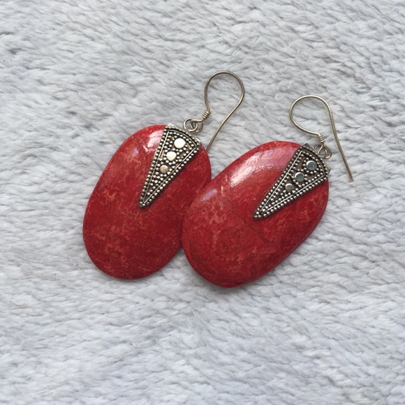 Red and silver brand new tribal earings