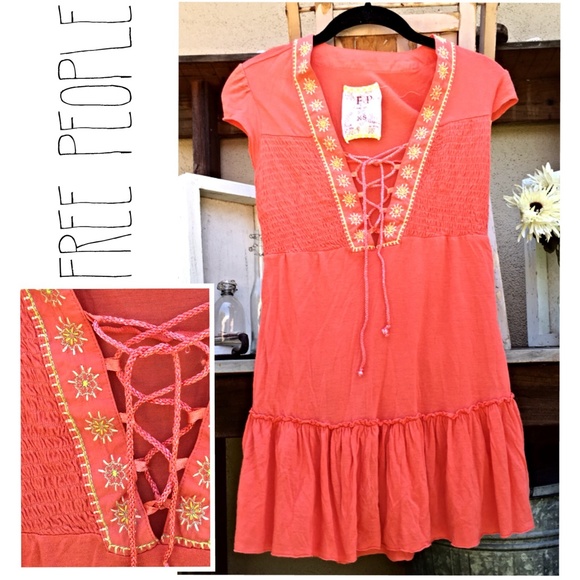 Free People Tops - TIE-FRONT Embroidered Tunic with Flounce Peplum