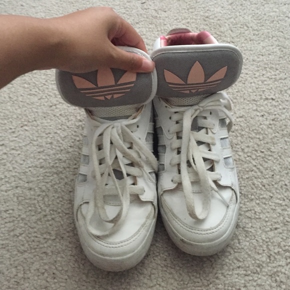 Pink and white adidas sneakers