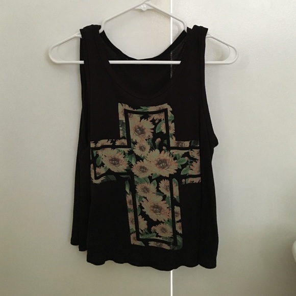 Womens muscle top with sunflower cross - Picture 1 of 2