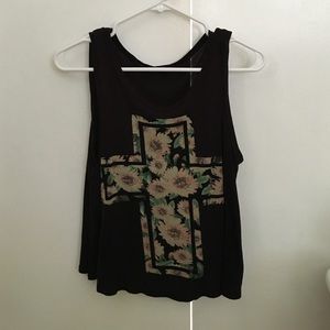 Womens muscle top with sunflower cross