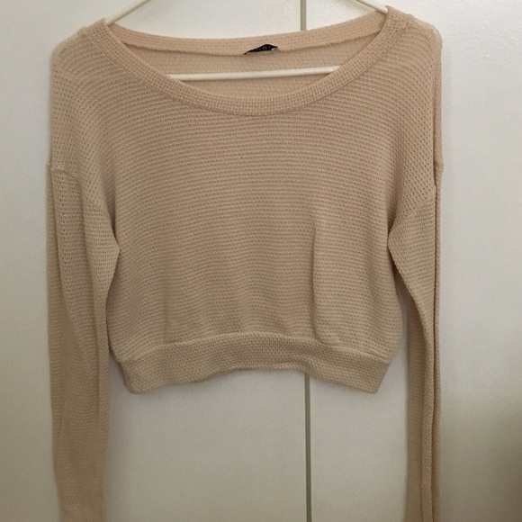 Tobi beige knitted crop top long sleeve