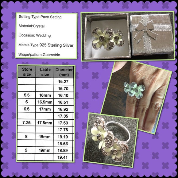 Sterling Silver Plated Rhinestone Flower Ring - Picture 2 of 2