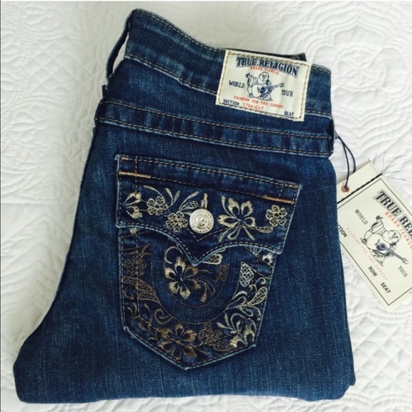 True Religion Denim - True Religion embroidered straight leg jeans