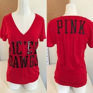 VS Pink UGA "sic em dawgs" glitter vneck