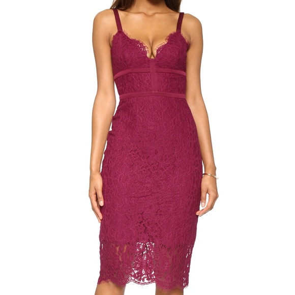 Keepsake Interlude Midi Lace Dress in Plum
