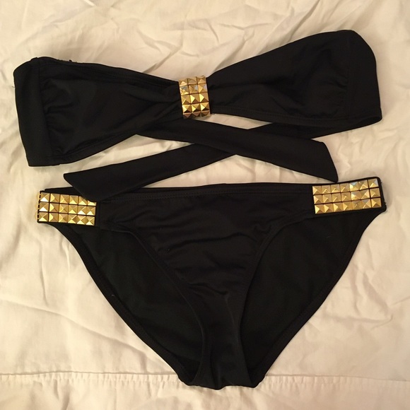 Cute black bikini with gold stud details size S
