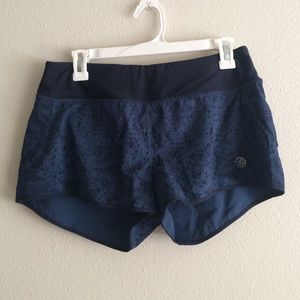 Blue workout shorts.
