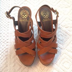 Vince Camuto Camel strappy wedge