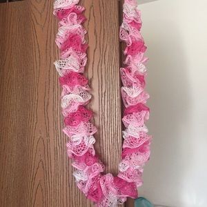 Pink ruffled infinity scarf