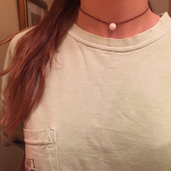 Brown crocheted white beaded choker