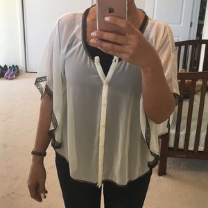 ABS Sheer Cream Blouson Lace Top - sz XS