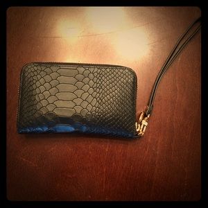 Black leather wristlet