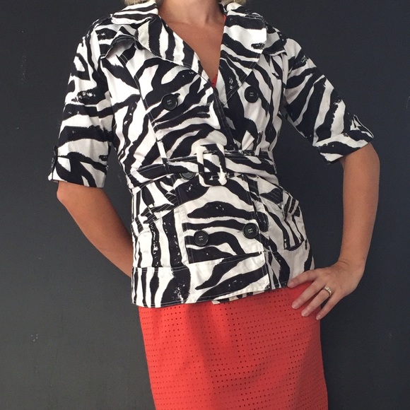 Zebra print short sleeve trench jacket