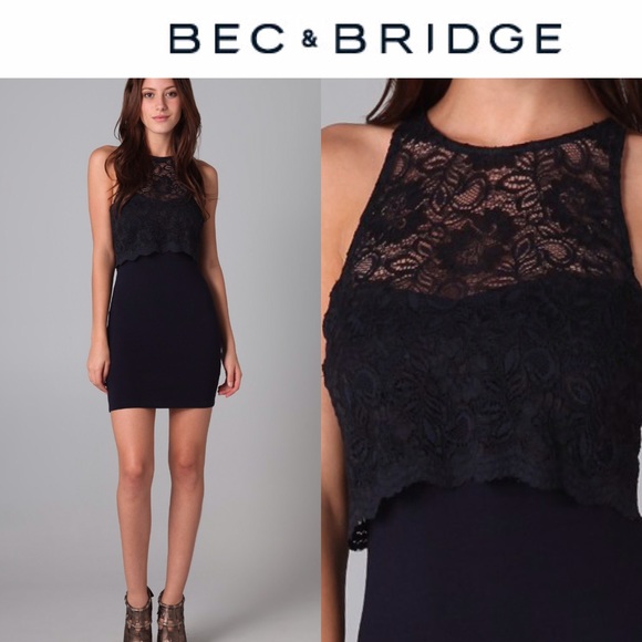 Bec & Bridge navy black lace dress