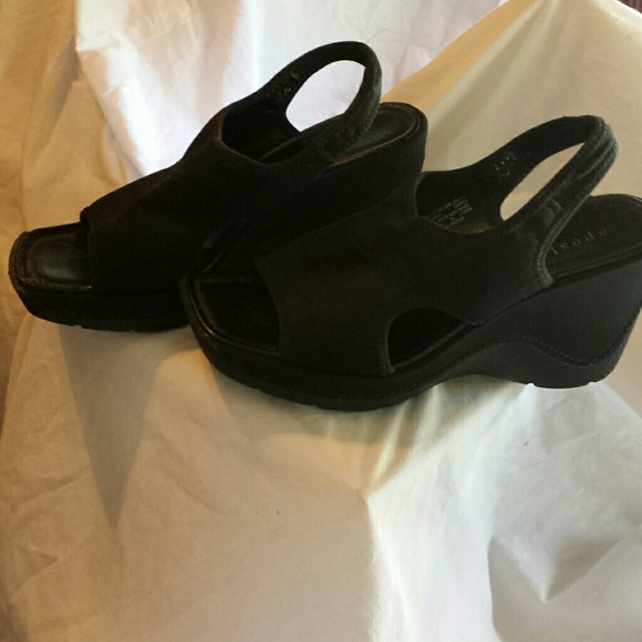 Black slip on heeled sandals