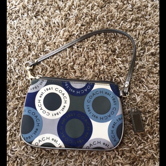 Coach wristlet blue, gray, white sateen, like new - Picture 2 of 4