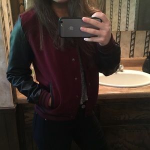 Burgundy Faux Leather Varsity Jacket
