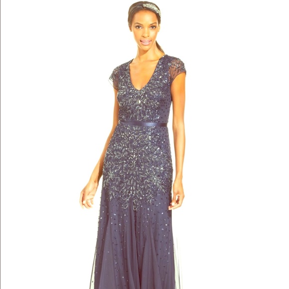 Adriana Papell Cap-Sleeve Embellished Gown