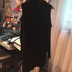 Turtleneck Sweater Dress with Cutout Shoulders