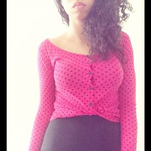 polka dotted cardigan