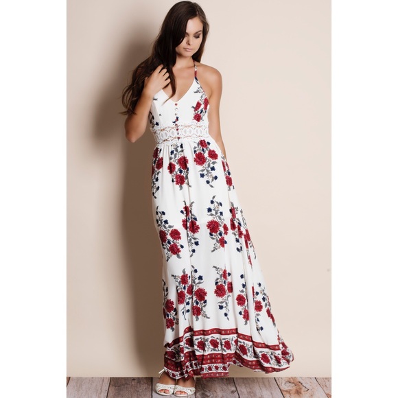 Floral Print Lace Waist Maxi Dress - Picture 2 of 4