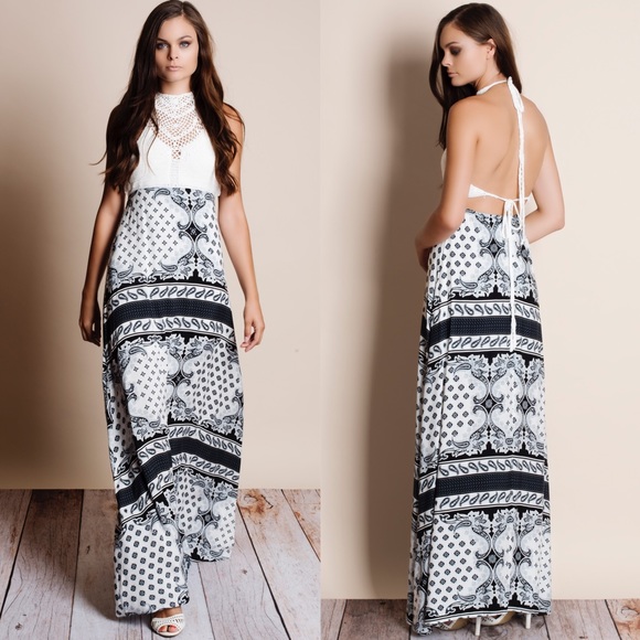 Lunar Frost Crochet Printed Backless Maxi Dress - Picture 2 of 4