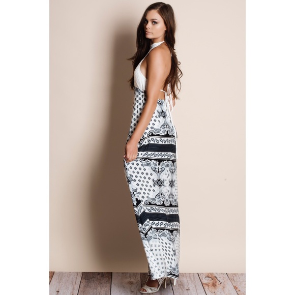 Lunar Frost Crochet Printed Backless Maxi Dress - Picture 3 of 4