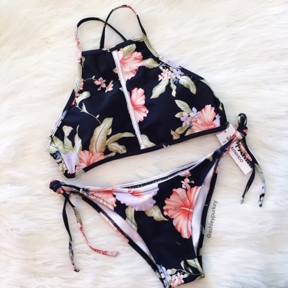Floral high neck bikini