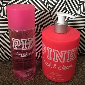 Pink fresh and clean lotion and body mist