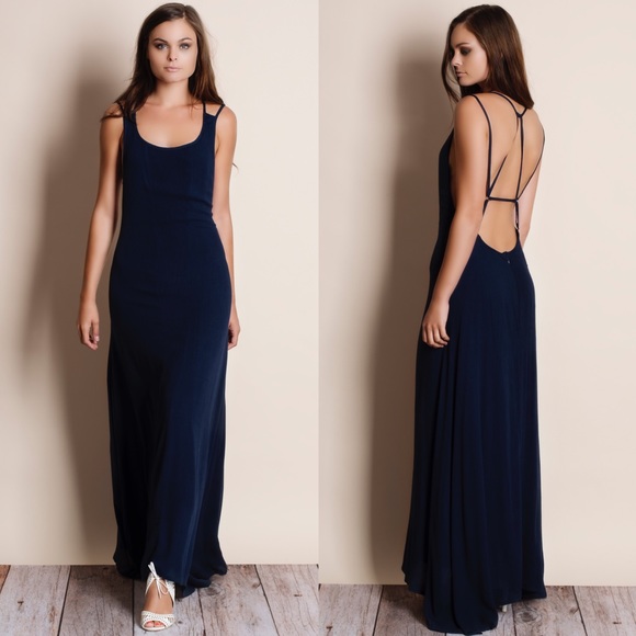 Rendezvous Backless Navy Maxi Dress - Picture 2 of 3