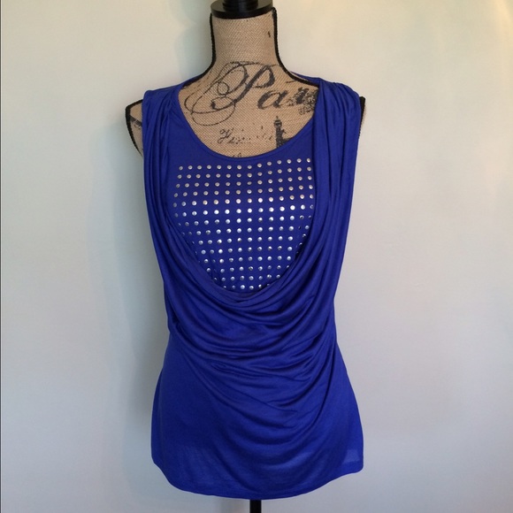 Design History Royal knit top w/studs & drape neck