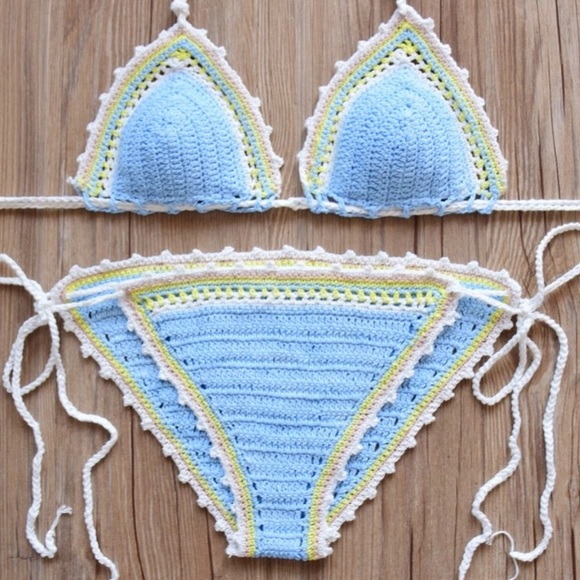 boho bohemian blue / yellow crochet bikini