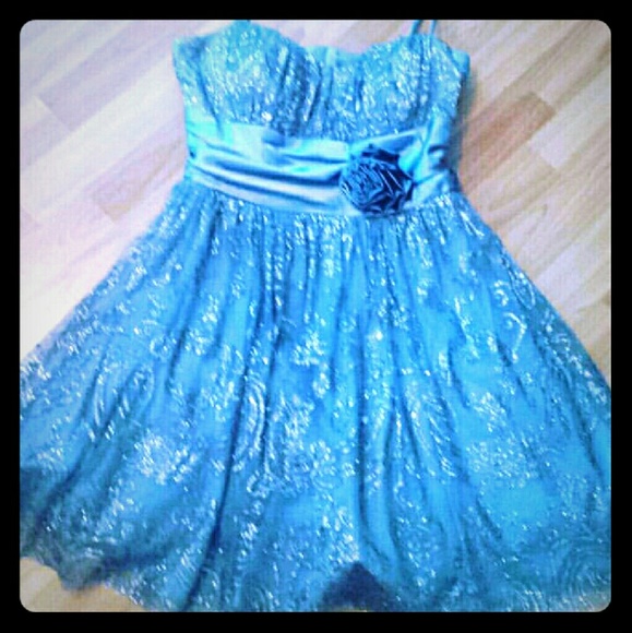 Blue Frilly Dress with Flower on the Side