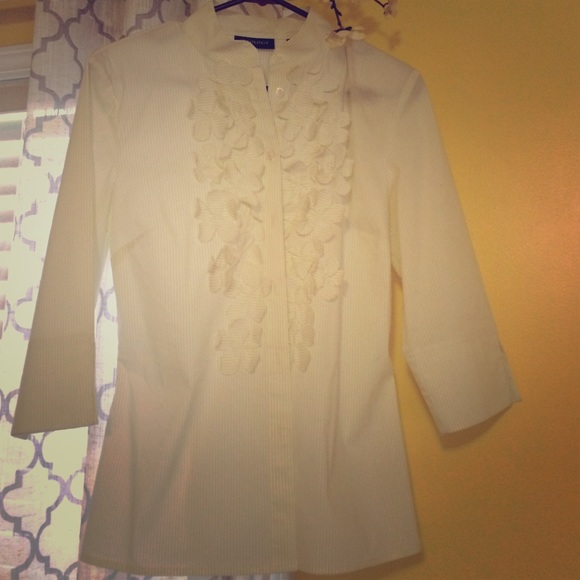 Cream white green blouse