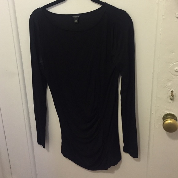 Ann Taylor Side-Rouched Black Long Sleeve Top XS