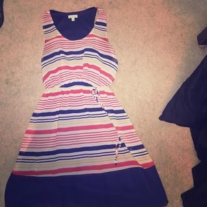 Red, yellow and navy blue dress